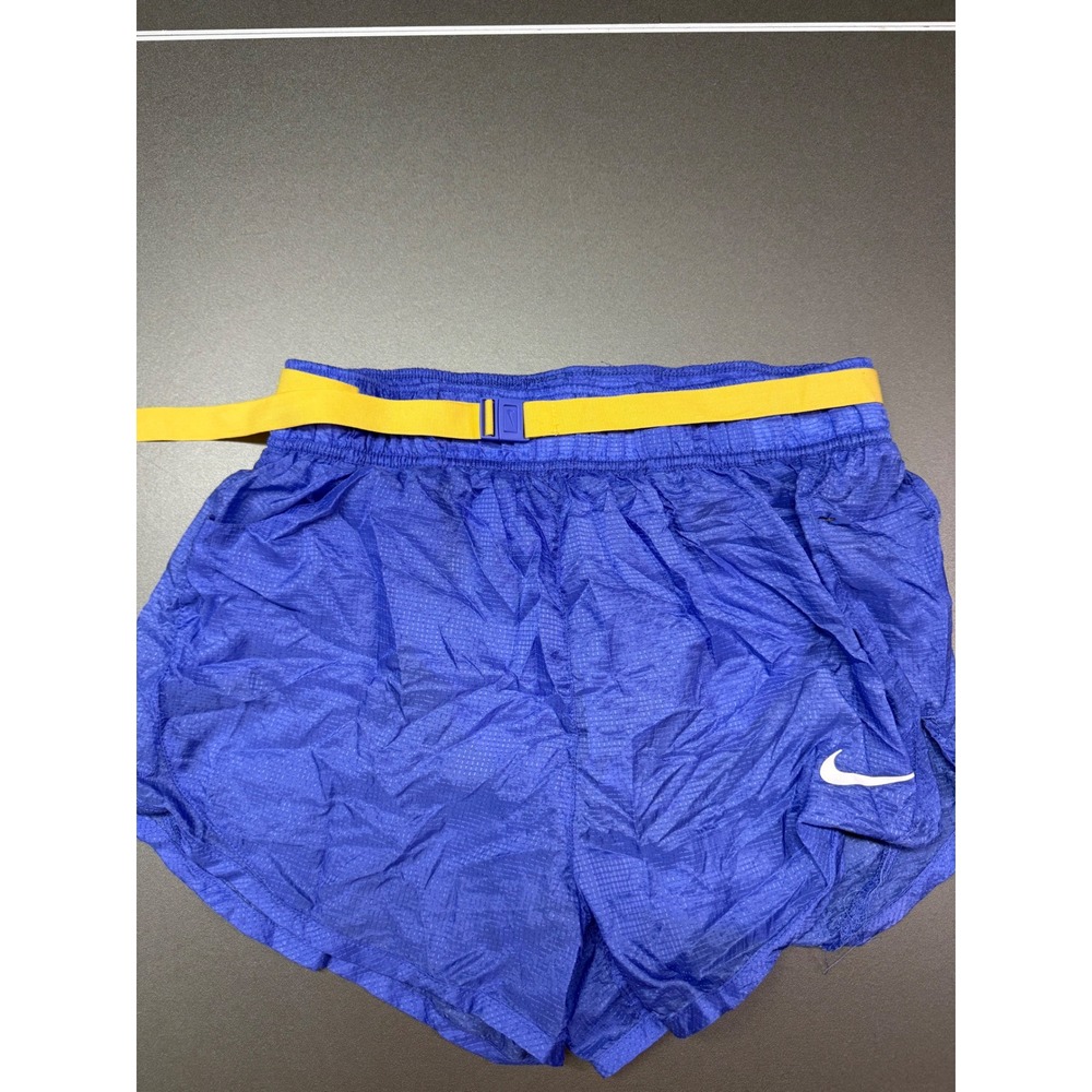 Nike Womens Royal Blue Yellow Belted Running Shorts S Swoosh Pocket gorpcore